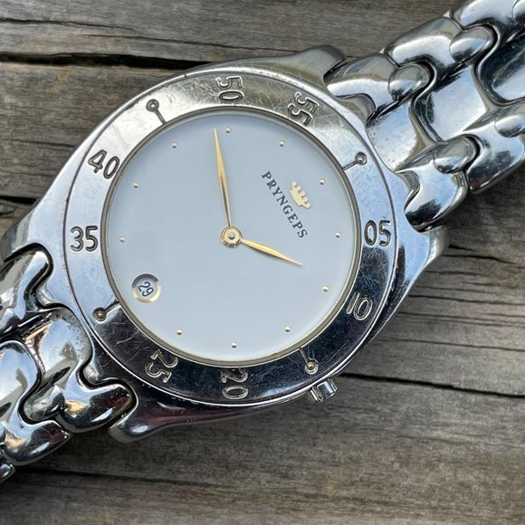Vintage PRYNGEPS Wristwatch Silver Tone Analog Date Indicator - Picture 4 of 16